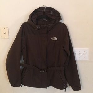 North face brown hood belt coat jacket medium 8